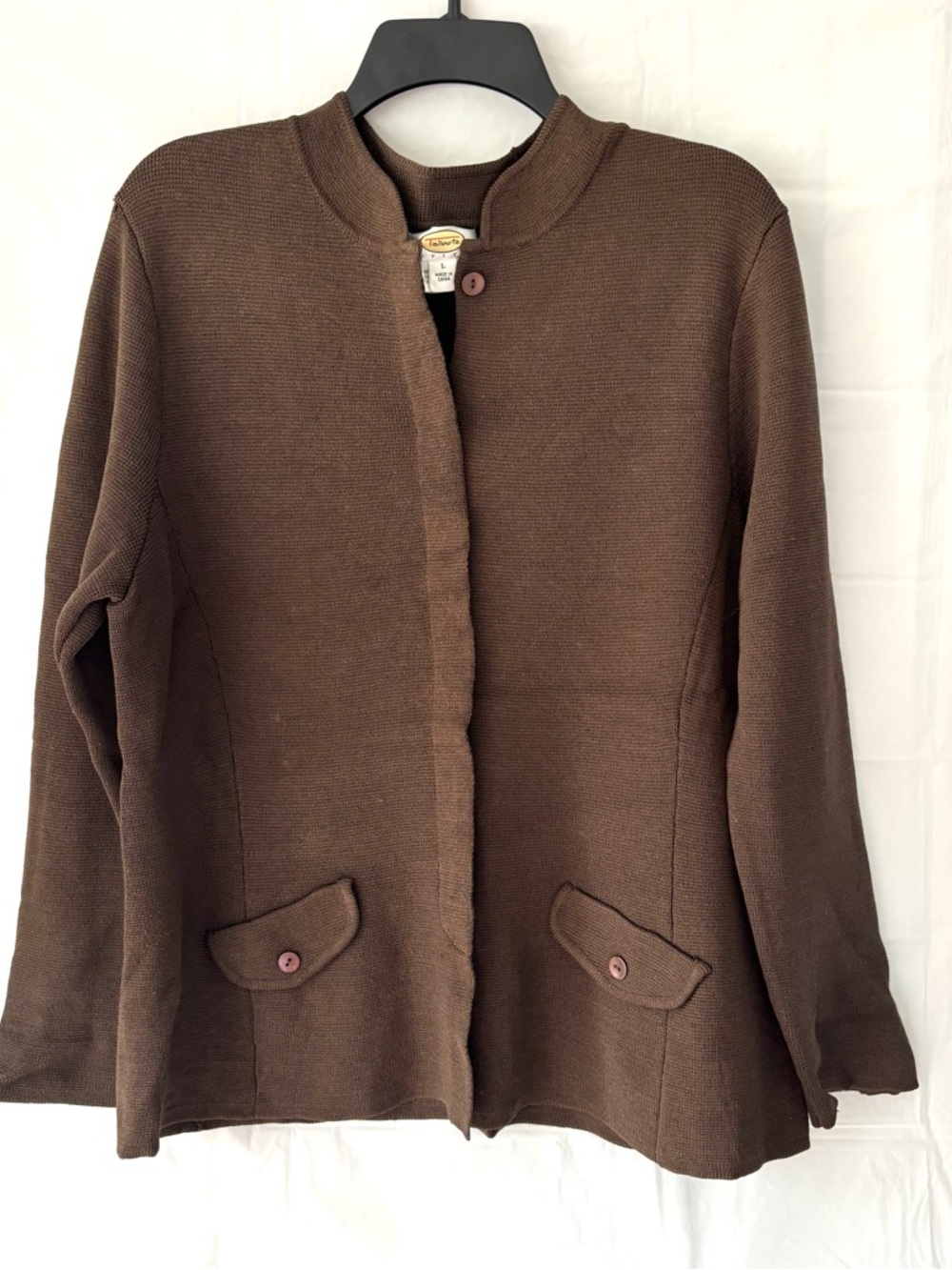 Talbots Brown Vintage Silk-Blend Knit No Show Button Cardigan SZ L P
